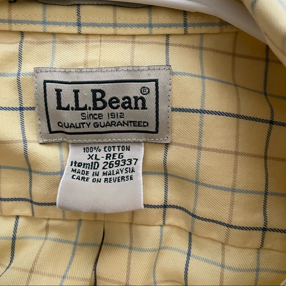 LL Bean Men’s Long Sleeve Shirt Button Up Plaid Yellow XL Gently Worn - Picture 5 of 6
